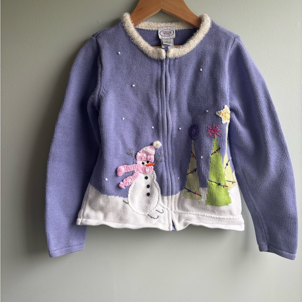Talbots Purple and White Holiday Cardigan Sweater